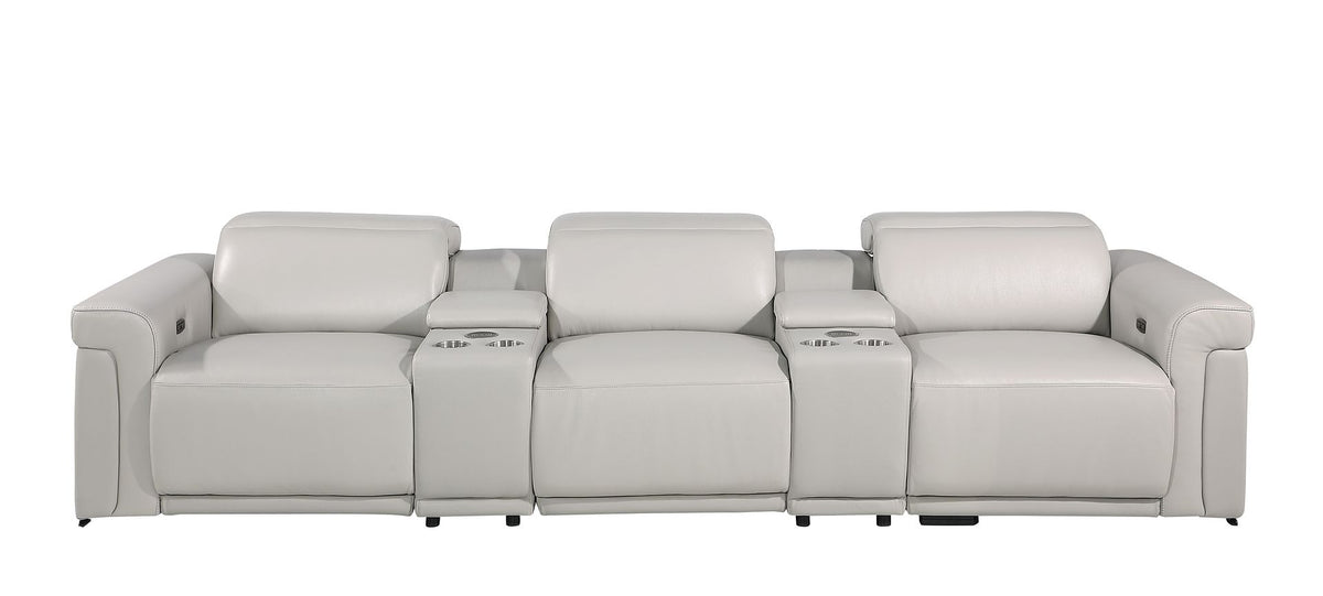 1126 Divanitalia 5-Piece Modular Power Reclining Sofa in Top Grain Italian Leather with 3 Power Recliners & Power Headrests - Light Grey - SKU 1126-LT_GREY-5.3-HT - view 3