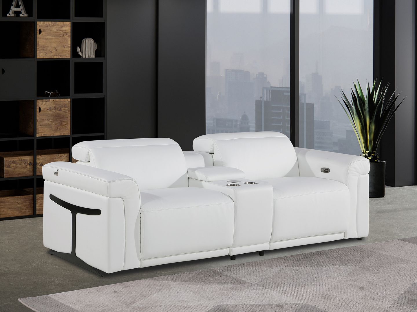 1126 Divanitalia 3-Piece Modular Power Reclining Loveseat in Top Grain Italian Leather with 2 Power Recliners & Power Headrests - White