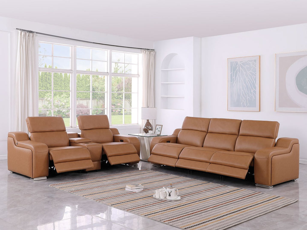 1116 DivanItalia 6-Piece Modular Power Reclining Sofa and Console Loveseat Set in Top Grain Italian Leather with 5 Power Recliners & Power Headrests - Cognac - SKU 1116-COGNAC-6.5-HT - view 2