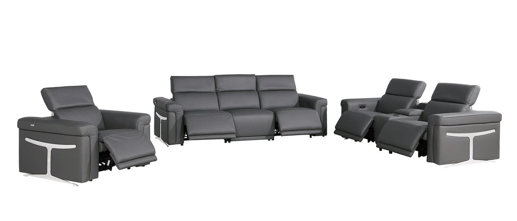 1126 Divanitalia 7-Piece Modular Power Reclining Sofa, Loveseat & Chair Set in Top Grain Italian Leather with 5 Power Recliners & Power Headrests - Dark Grey - SKU 1126-DK_GREY-7.5-HT-3PC - view 4