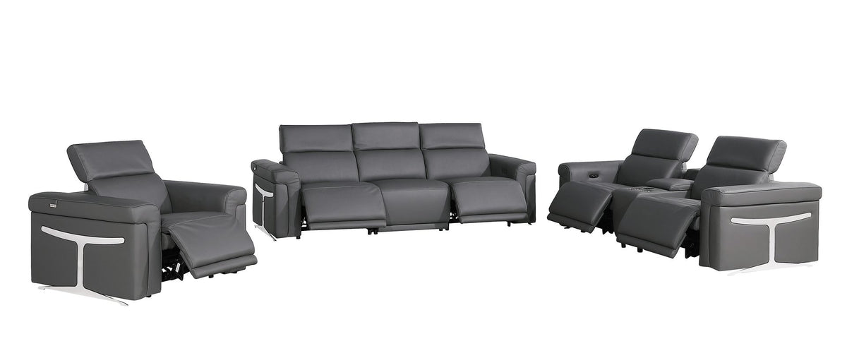 1126 Divanitalia 7-Piece Modular Power Reclining Sofa, Loveseat & Chair Set in Top Grain Italian Leather with 5 Power Recliners & Power Headrests - Dark Grey - SKU 1126-DK_GREY-7.5-HT-3PC - view 4