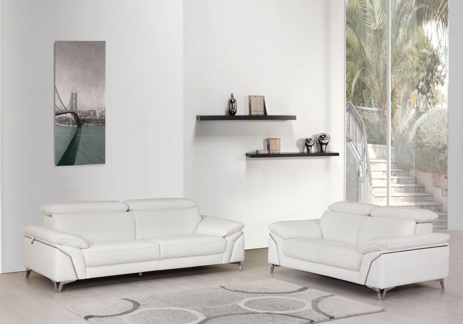727 Divanitalia 2-Piece Sofa Set with Adjustable Headrest in Top-grain Italian Leather - White