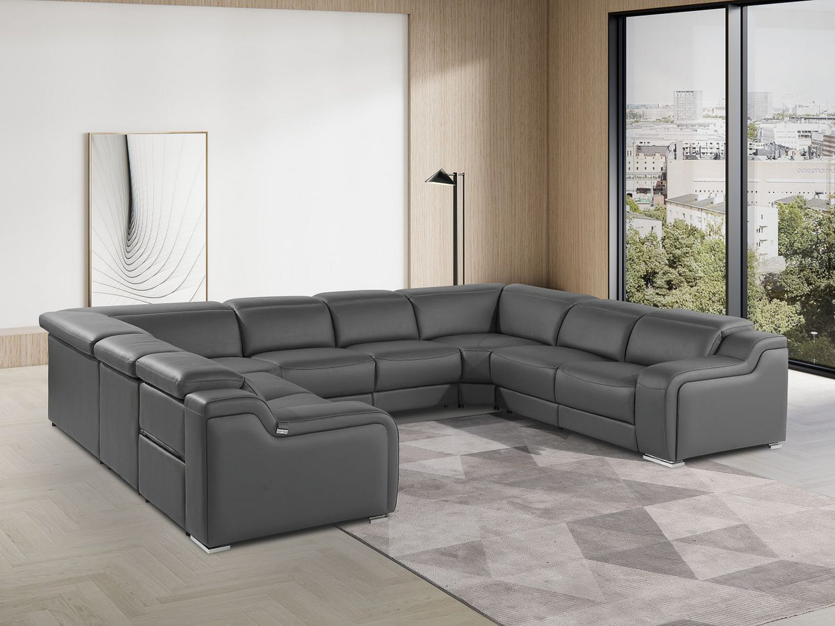 1116 Divanitalia 8-Piece U-Shaped Sectional Sofa in Top Grain Italian Leather with 4 Power Recliners & Power Headrests - Dark Grey - SKU 1116-DK_GREY-8PC-4PWR-U-NC-SECT-GROUP
