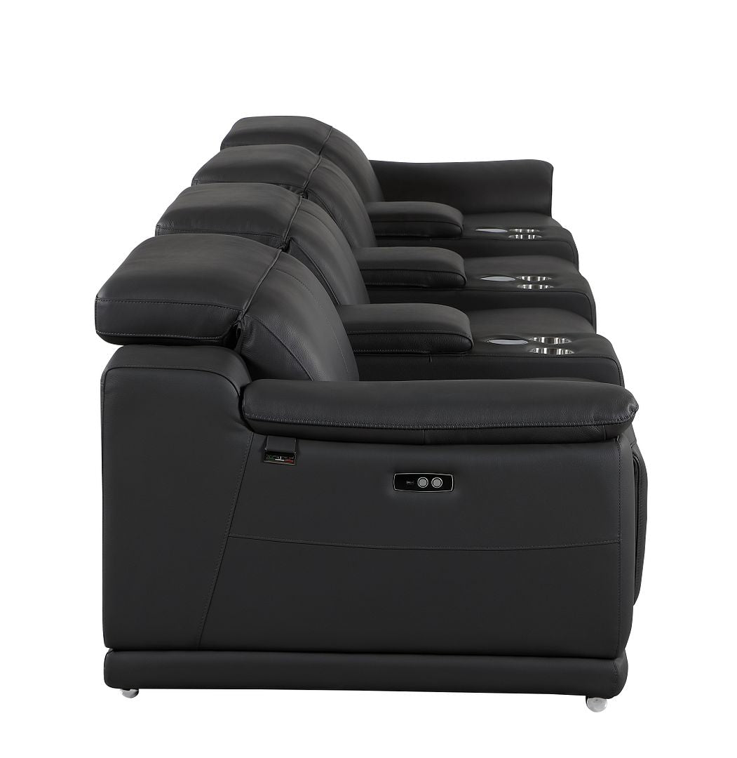 9762 Divanitalia 7-Piece Modular Top Grain Italian Leather Power Reclining Sofa with 4 Power Recliners