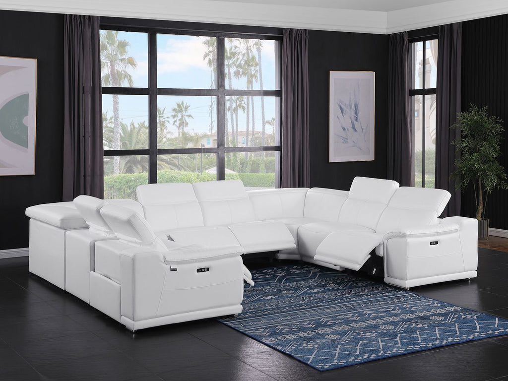 9762 Divanitalia 8-Piece U-Shaped Top Grain Italian Leather Sectional Sofa with 4 Power Recliners