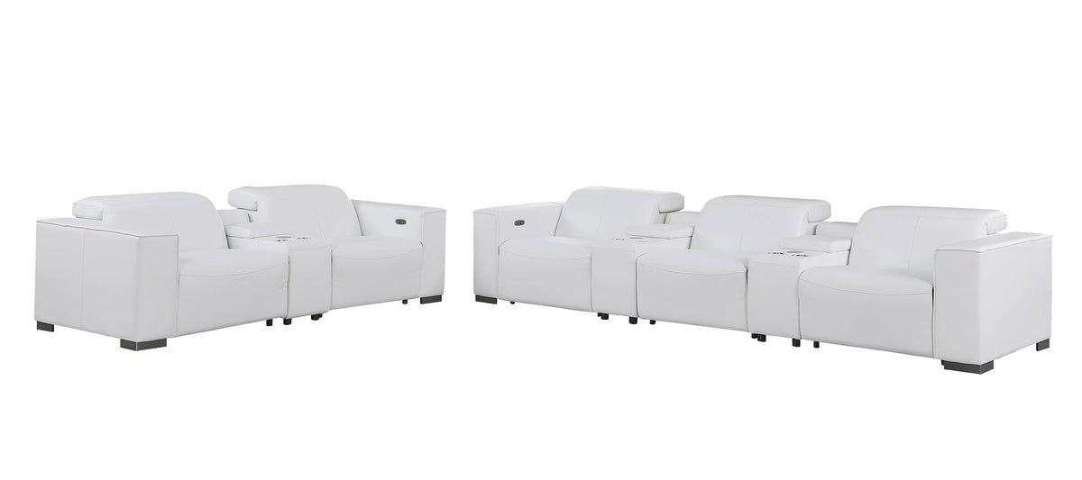 1208 Modular Leather Sofa & Loveseat with 6 Recliners and Power Headrests - White - SKU 1208-WHITE-8.5-HT - view 4