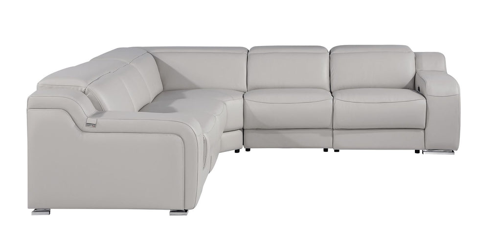 1116 Divanitalia 5-Piece L-Shaped Sectional Sofa in Top Grain Italian Leather with 3 Power Recliners & Power Headrests - Light Grey - SKU 1116-LT-GREY-5PC-3PWR-SECTIONAL- GROUP - view 4