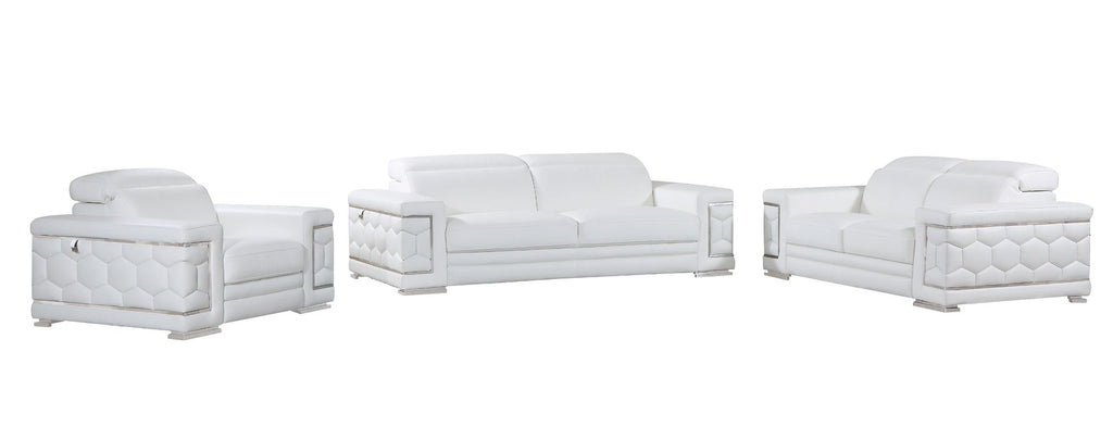 692 Divanitalia 3-Piece Sofa Set with Adjustable Headrest in Top-grain Italian Leather - White - SKU 692- WHITE 3PC (S/L/CH) - GROUP - view 2