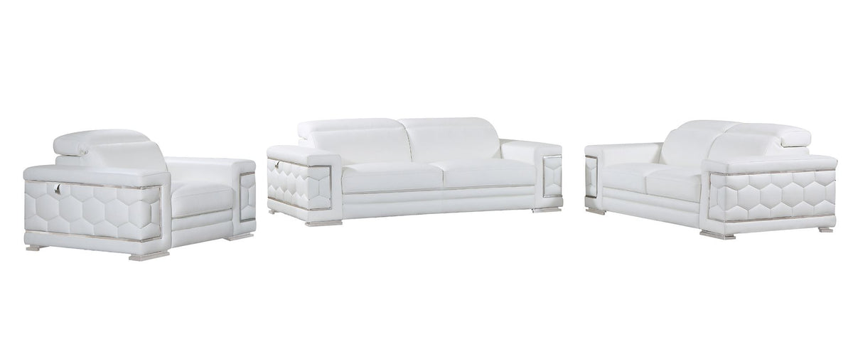 692 Divanitalia 3-Piece Sofa Set with Adjustable Headrest in Top-grain Italian Leather - White - SKU 692- WHITE 3PC (S/L/CH) - GROUP - view 2