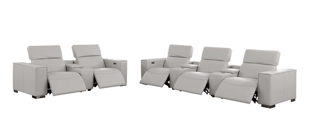 1208 Modular Leather Sofa & Loveseat with 6 Recliners and Power Headrests - Light Grey - SKU 1208-LT-GREY-8.5-HT - view 5