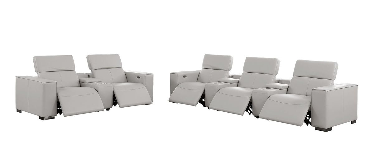 1208 Modular Leather Sofa & Loveseat with 6 Recliners and Power Headrests - Light Grey - SKU 1208-LT-GREY-8.5-HT - view 5