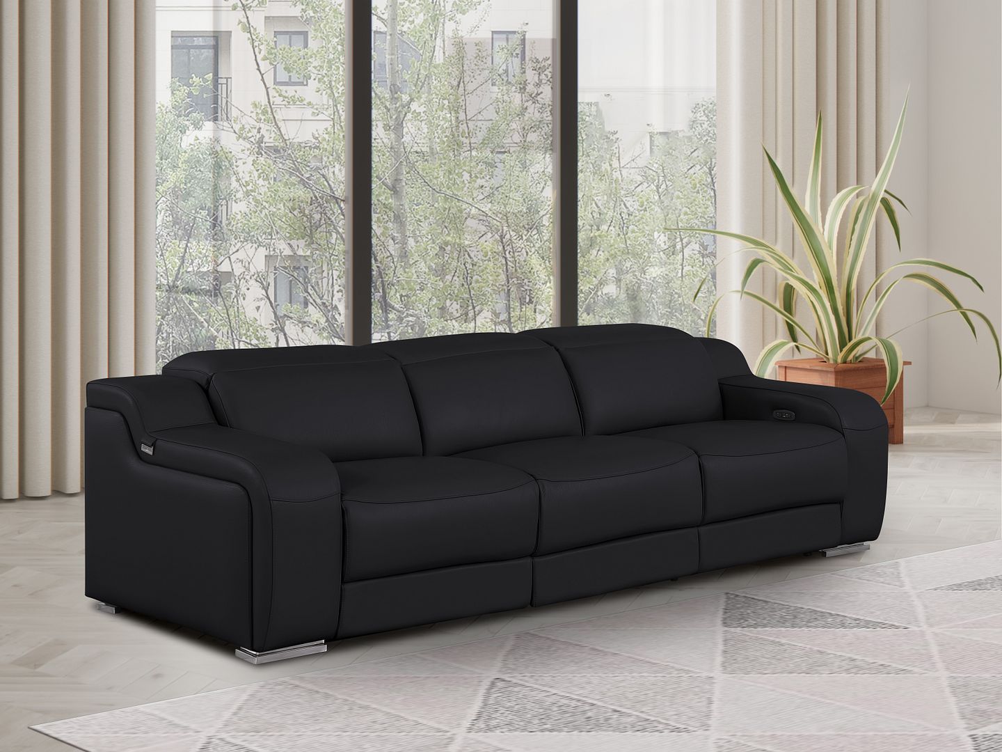 1116 Divanitalia 3-Piece Modular Power Reclining Sofa in Top Grain Italian Leather with 2 Power Recliners & Power Headrests - Black