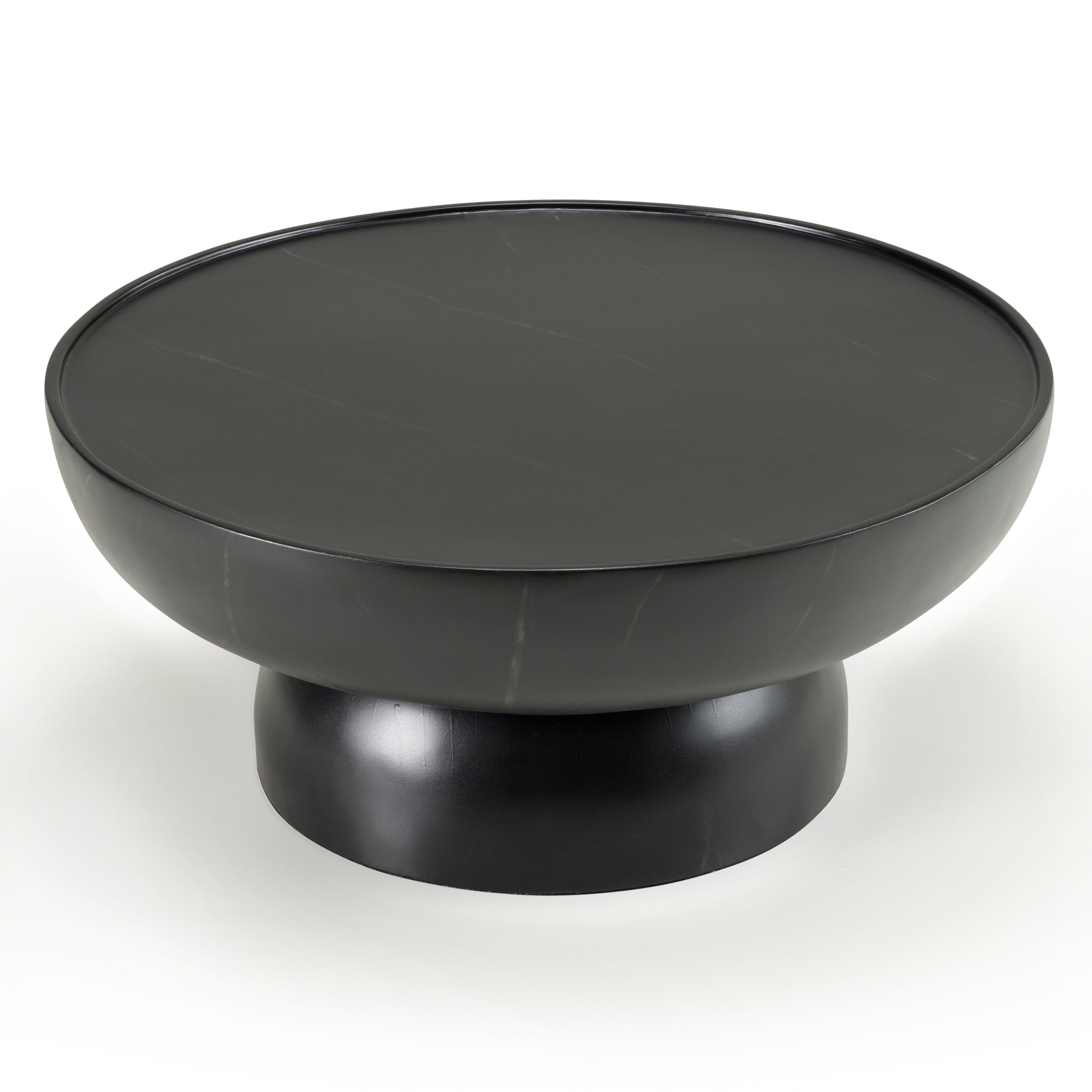 Akron - Modern Black & White Faux Marble Round Coffee Table
