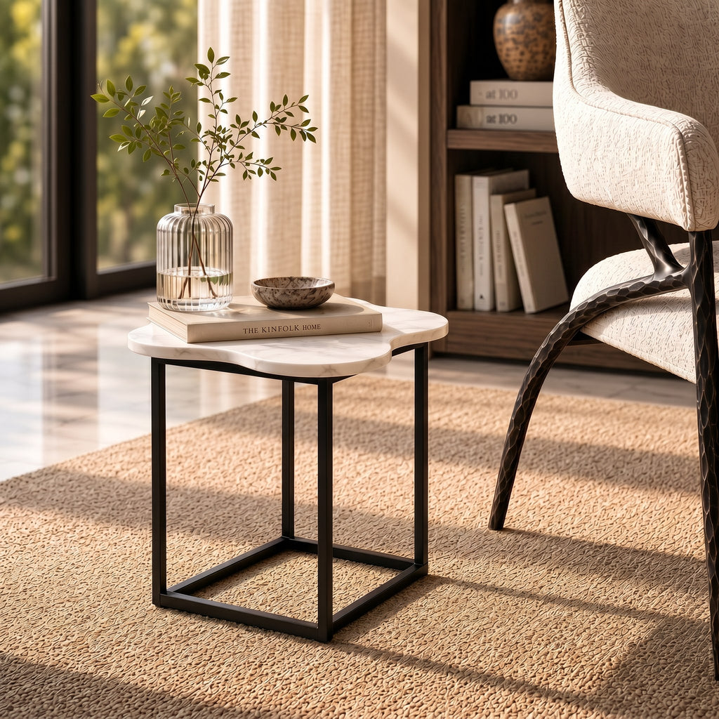 Aleidy - White Marble + Black Metal End Table