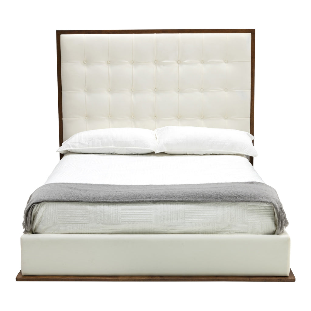 Amberlie - Modern White Vegan Leather + Walnut 4-Piece Bedroom Set - Modern White Vegan Leather + Walnut 4 - Piece Bedroom Set