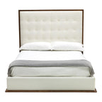 Amberlie - Modern White Vegan Leather + Walnut 4-Piece Bedroom Set - Modern White Vegan Leather + Walnut 4 - Piece Bedroom Set