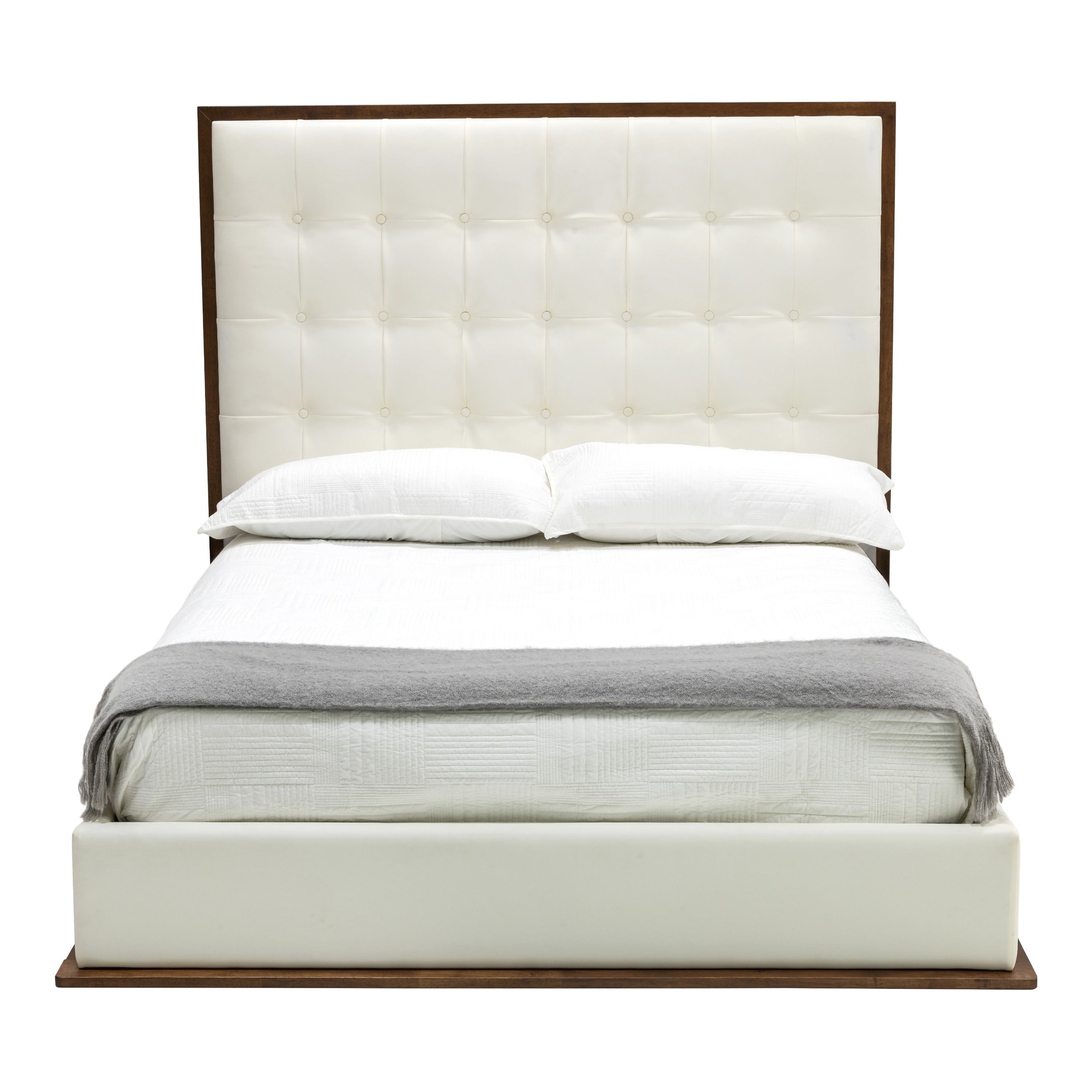 Amberlie - Modern White Vegan Leather + Walnut 4-Piece Bedroom Set - Modern White Vegan Leather + Walnut 4 - Piece Bedroom Set