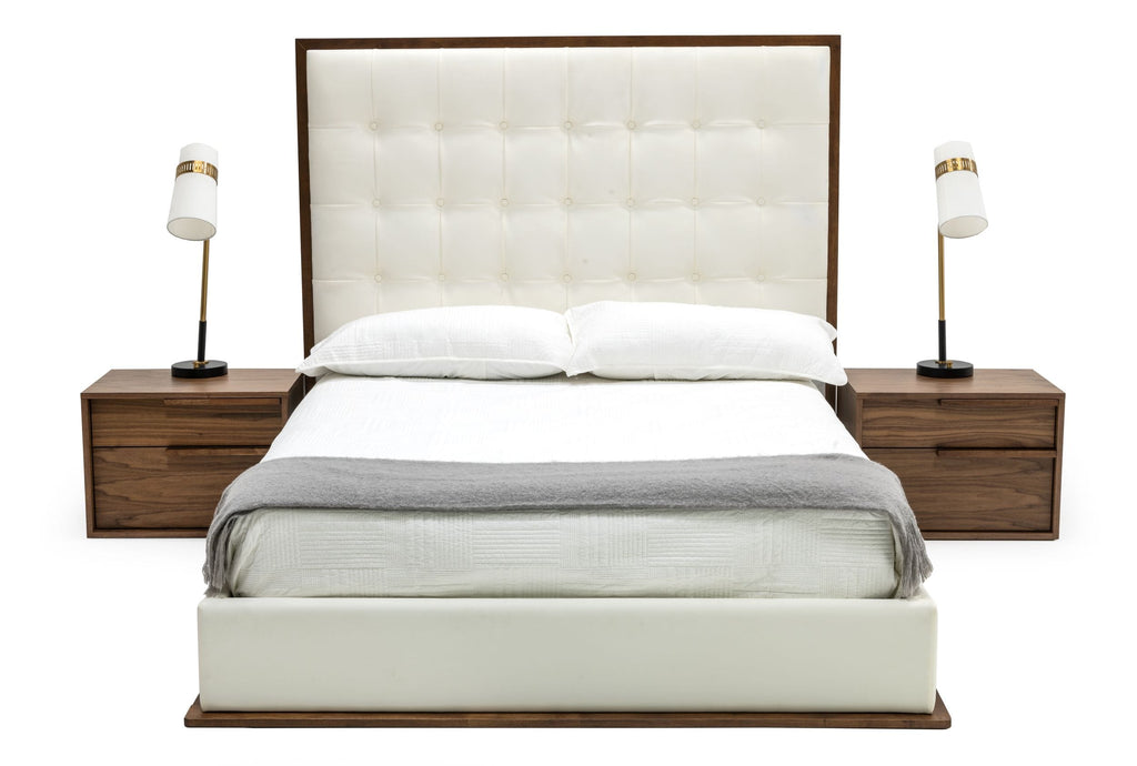 Amberlie - White Vegan Leather & Walnut Bed - White Vegan Leather & Walnut Bed