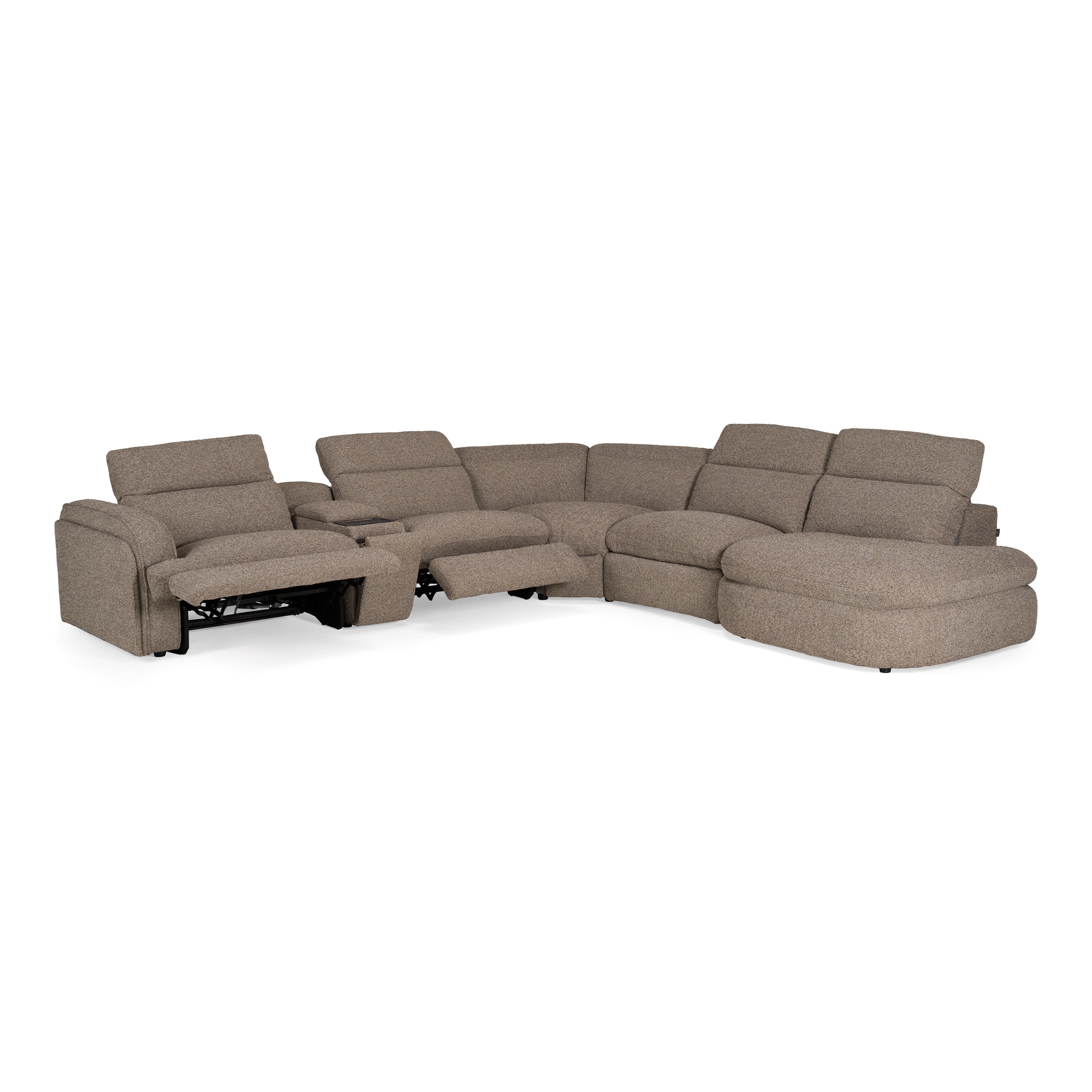 Ambler - Modern Brown Fabric Sectional Sofa with 2 Power Recliners Right Facing Chaise