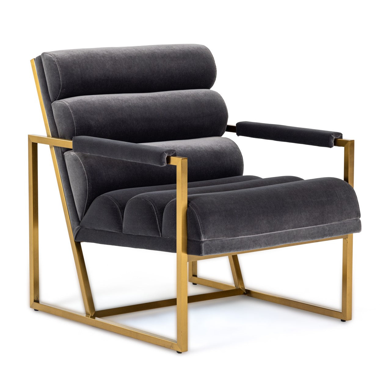 Modrest Anton - Modern Grey Velvet + Brass Accent Chair
