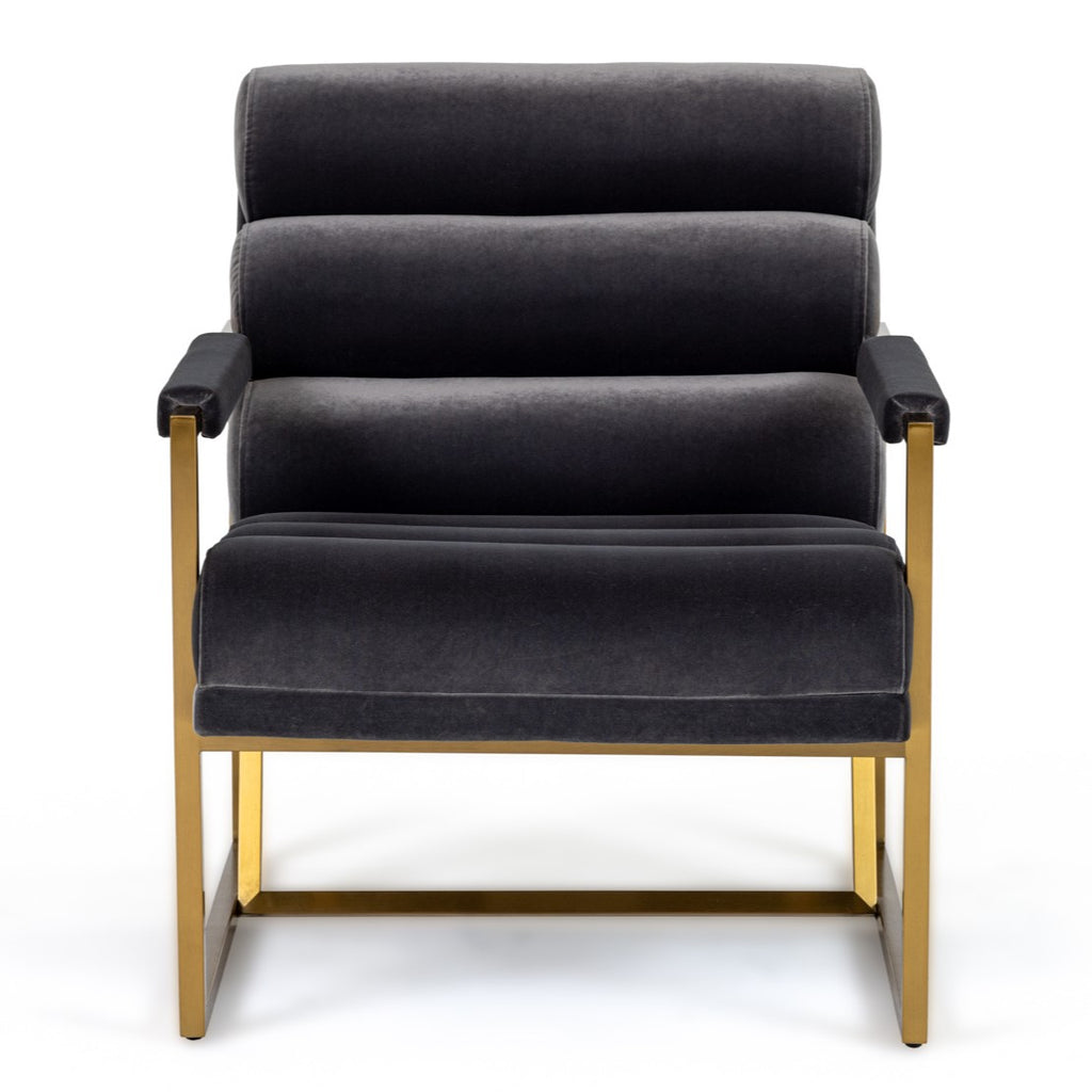 Anton - Modern Grey Velvet + Brass Accent Chair