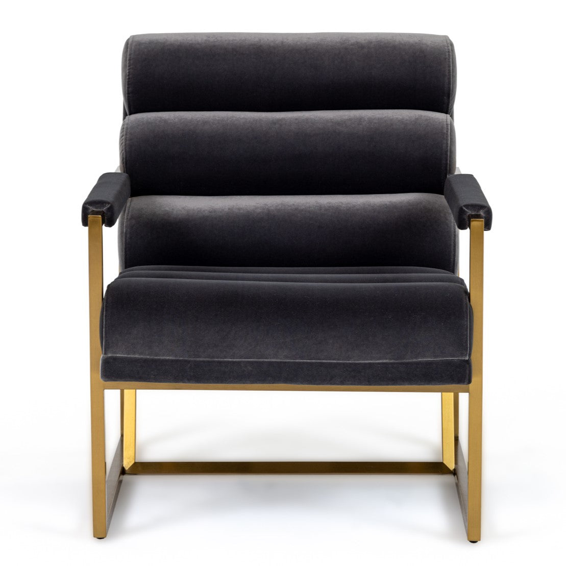 Anton - Modern Grey Velvet + Brass Accent Chair