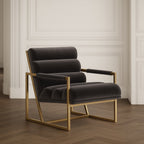 Anton - Modern Grey Velvet + Brass Accent Chair