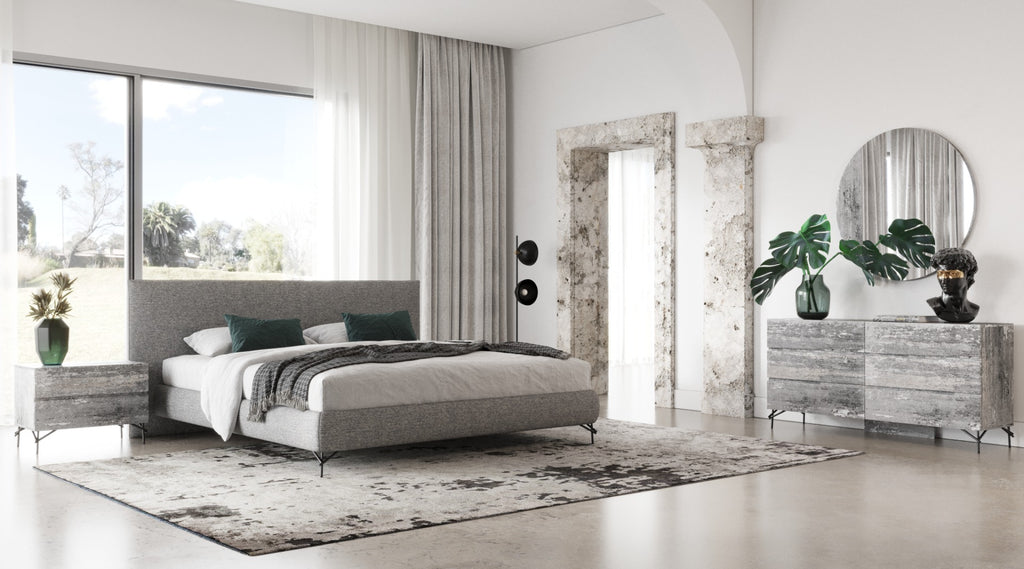 Aria - Italian Modern Grey Fabric Bed - Italian Modern Grey Fabric Bed