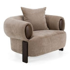 Arnaud - Modern Tan Fabric + Brown Oak Accent Chair
