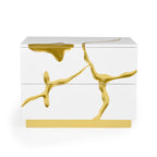 Aspen Modern Wide White and Gold Nightstand