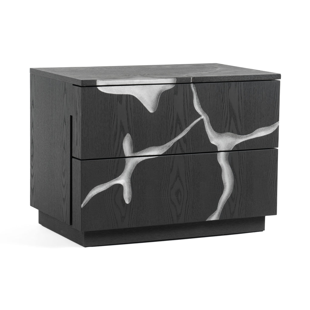 Aspen - Modern Matte Brown Ash & Silver Nightstand