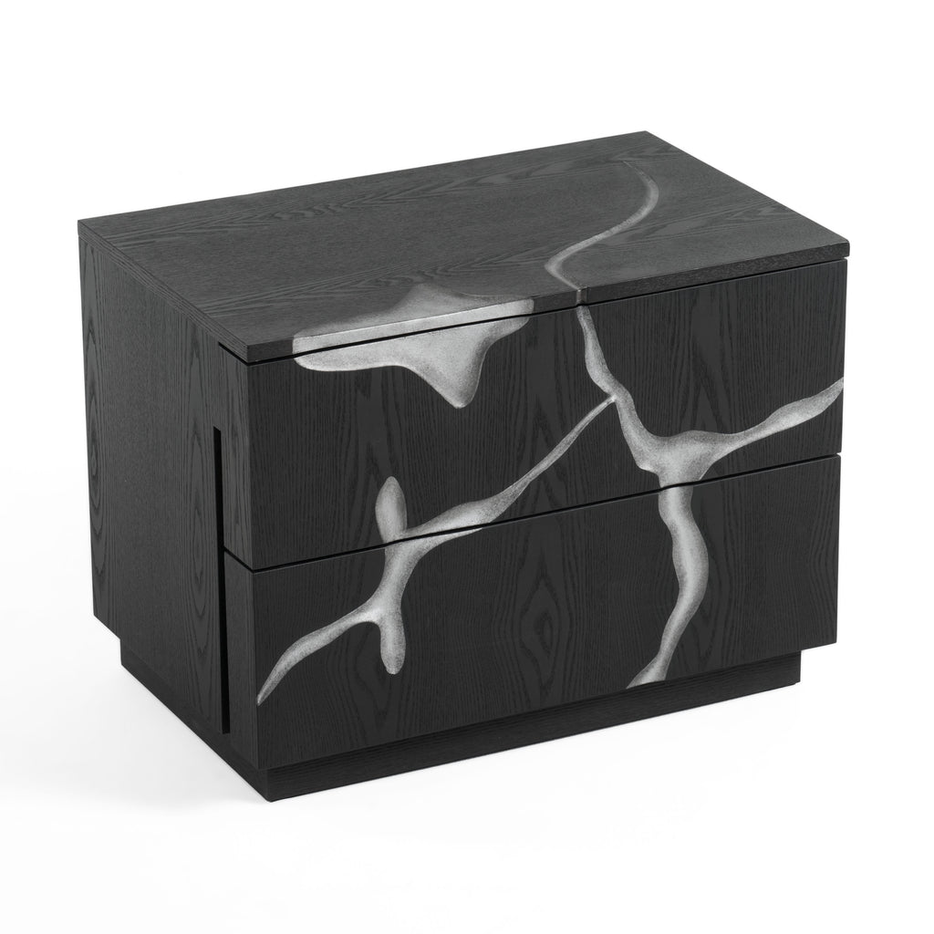 Aspen - Modern Matte Brown Ash & Silver Nightstand