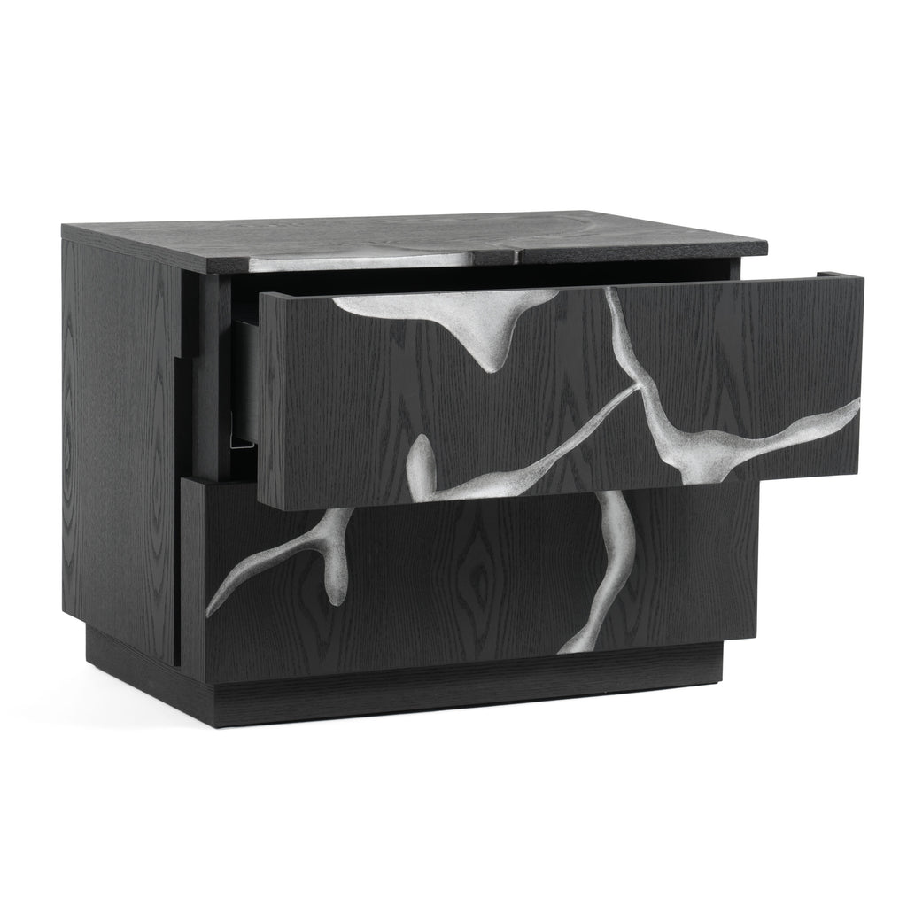 Aspen - Modern Matte Brown Ash & Silver Nightstand