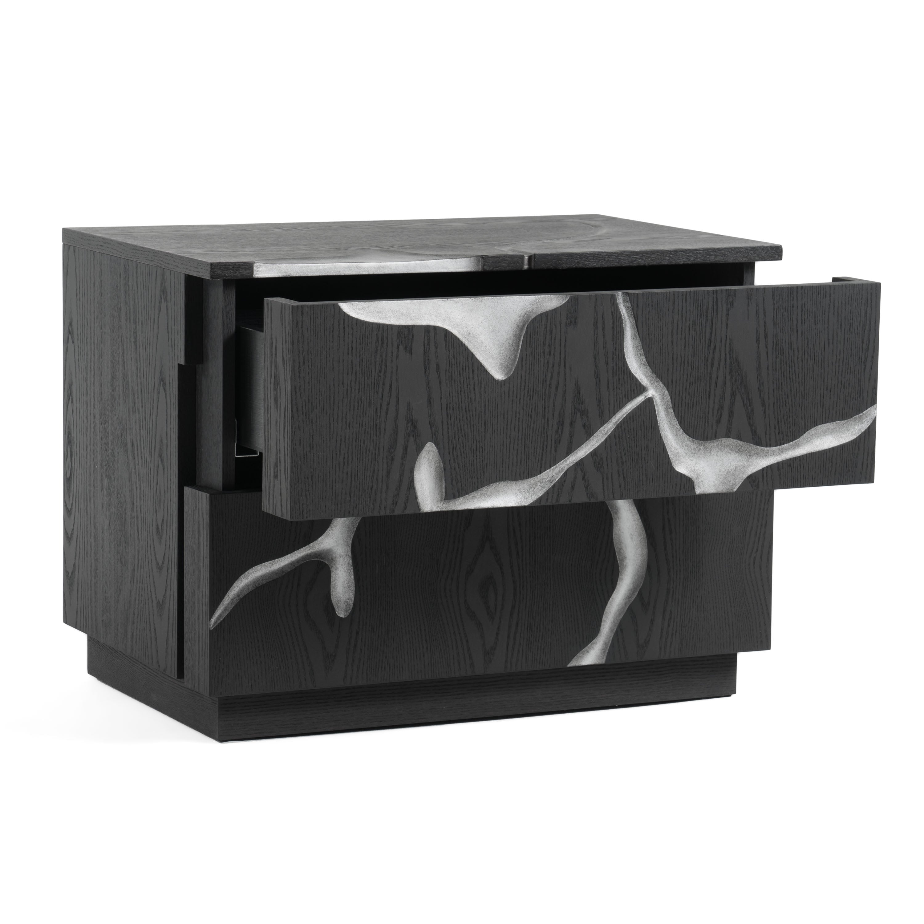 Aspen - Modern Matte Brown Ash & Silver Nightstand