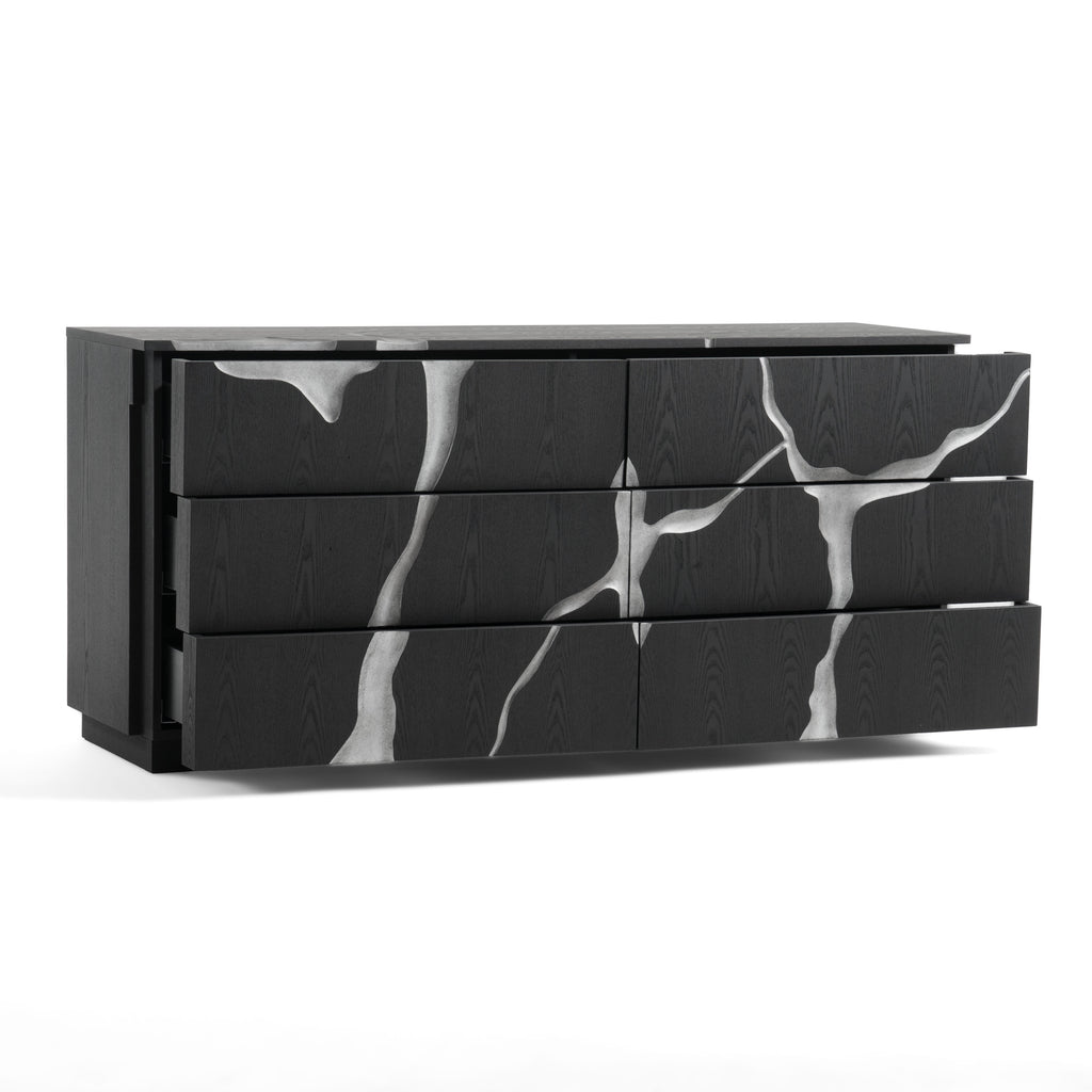 Aspen - Modern Matte Brown Ash & Silver Dresser