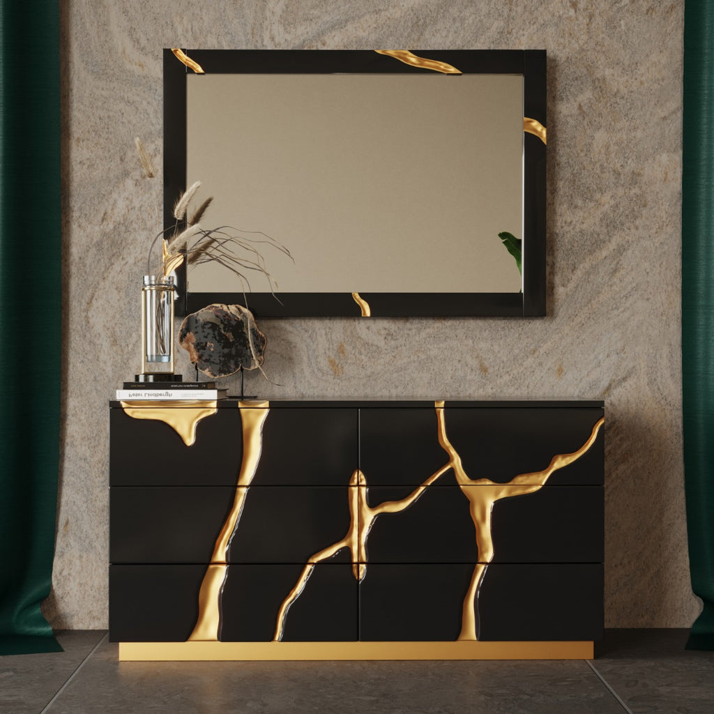 Aspen - Modern Black + Gold 4-Piece Bedroom Set - Modern Black + Gold 4 - Piece Bedroom Set