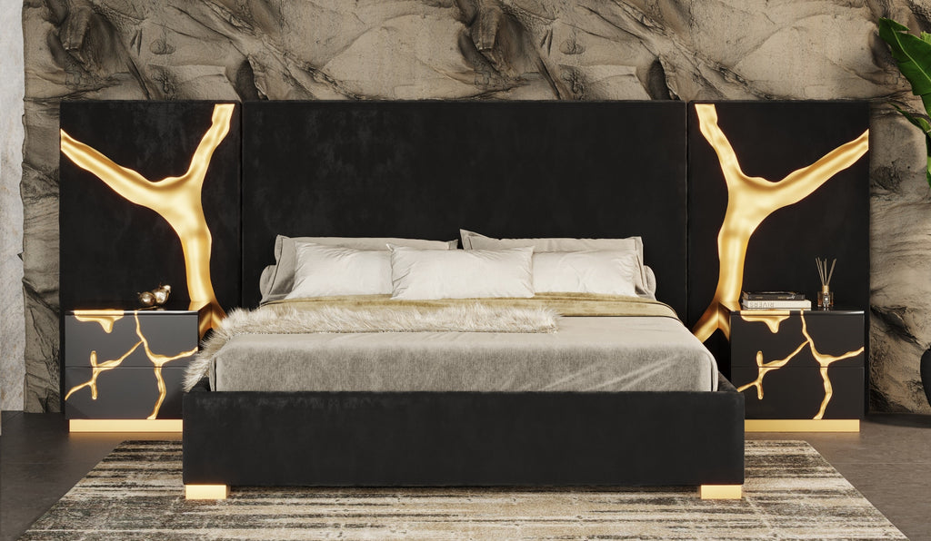Aspen - Modern Black + Gold 4-Piece Bedroom Set - Modern Black + Gold 4 - Piece Bedroom Set