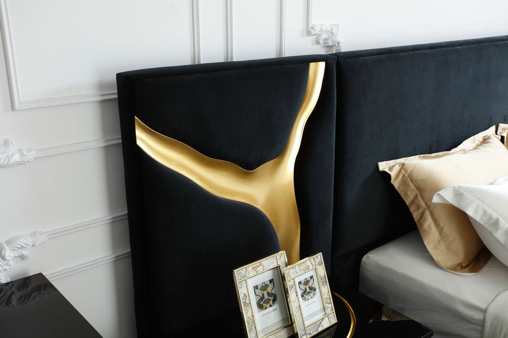 Aspen - Glam Black Velvet & Gold Bed - Glam Black Velvet & Gold Bed - Eastern King