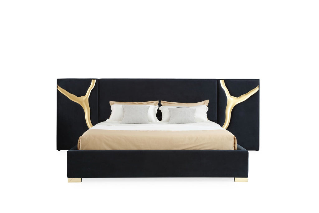 Aspen - Eastern King Modern Black + Gold Bed + Nightstands - Eastern King Modern Black + Gold Bed + Nightstands
