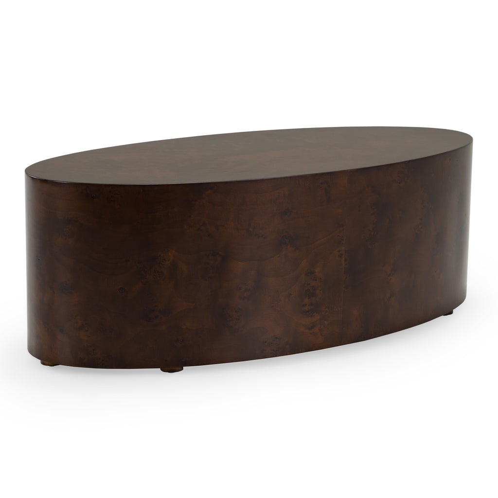 August - Modern Dark Walnut Burl Oval Coffee Table