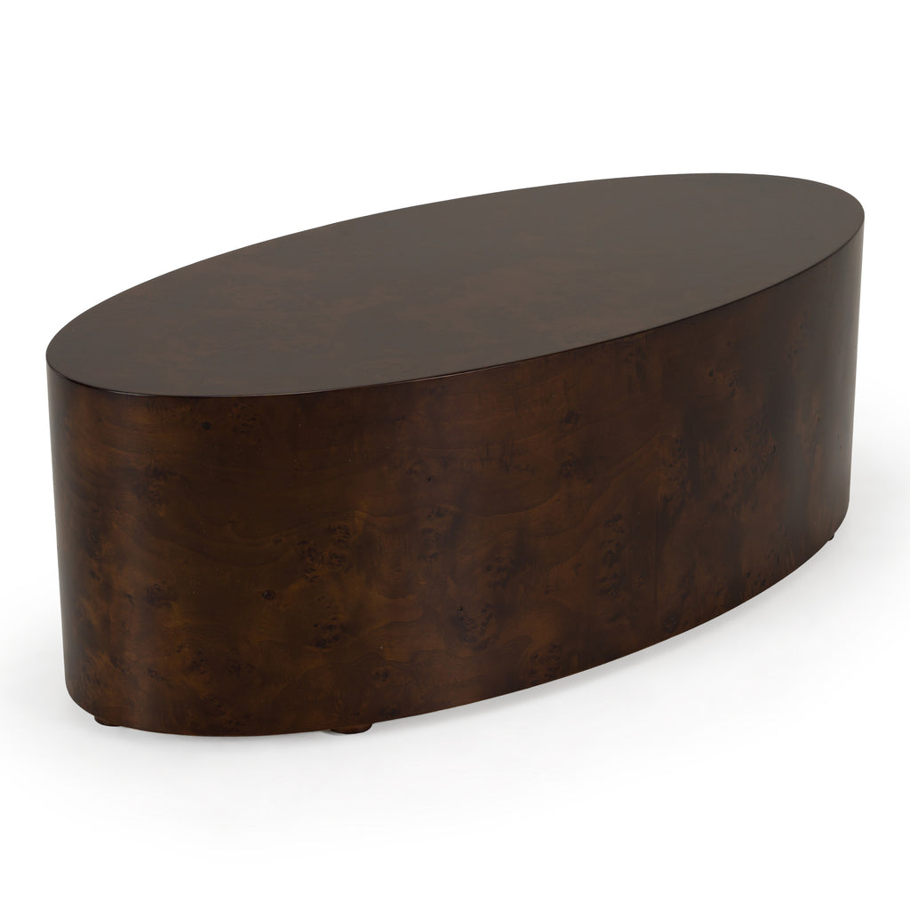 August - Modern Dark Walnut Burl Oval Coffee Table