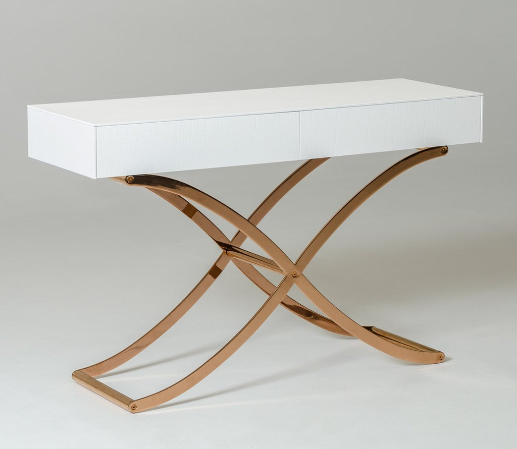 Aversa Modern White Crocodile Console Table & Mirror