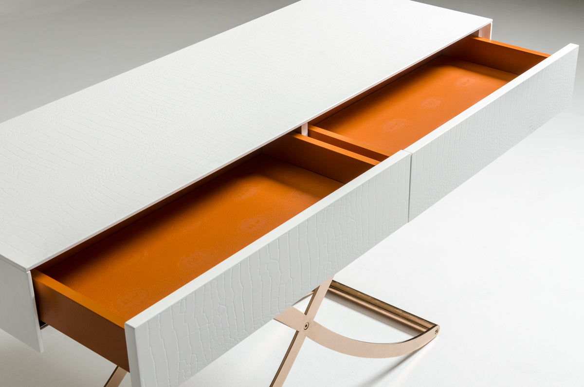 Aversa Modern White Crocodile Console Table & Mirror
