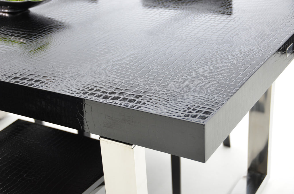 Skyline Modern Black Crocodile Lacquer Extendable Dining Table