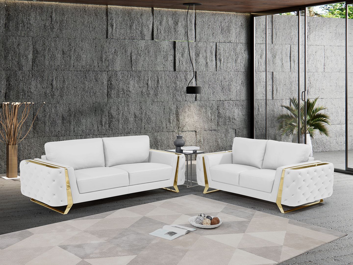 1050 Divanitalia 3-Piece Sofa Set in Top-grain Italian Leather - White - SKU 1050-WHITE-2PC