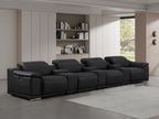 2679 Genuine Leather Sofa with 4 Power Recliners, Power Headrests & 3 Storage Consoles - Black