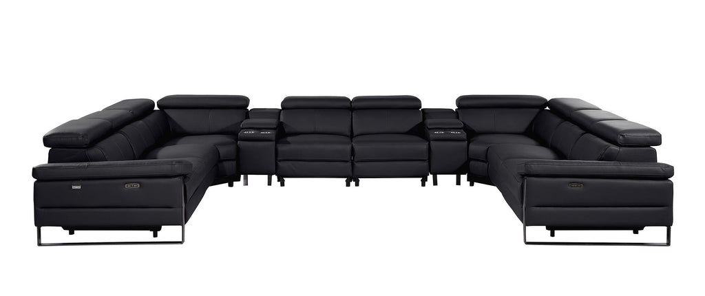 1246 Divanitalia 10-Piece U-Shaped Modular Power Reclining Sectional Sofa with 4 Power Recliners and Power Headrests - Top Grain Italian Leather