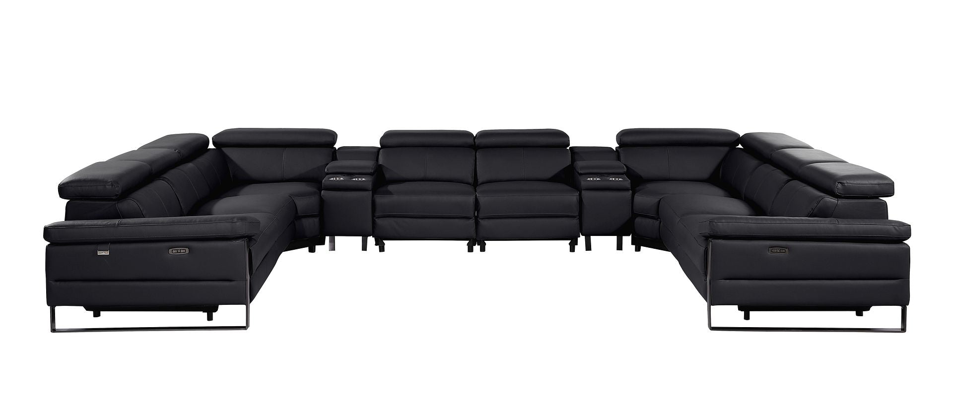 1246 Divanitalia 10-Piece U-Shaped Modular Power Reclining Sectional Sofa with 4 Power Recliners and Power Headrests - Top Grain Italian Leather