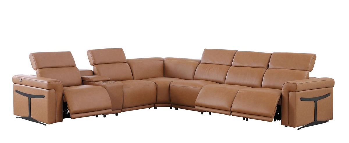 1126 Divanitalia 7-Piece L-Shaped Sectional Sofa in Top Grain Italian Leather with 3 Power Recliners & Power Headrests - Cognac - SKU 1126-COGNAC-SEC-7PC-3PWR-SECTIONAL-GROUP - view 4