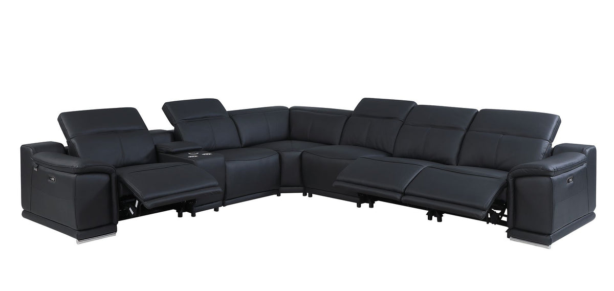 9762 Divanitalia 7-Piece L-Shaped Top Grain Italian Leather Sectional Sofa with 3 Power Recliners - Black - SKU 9762-7PC-3PWR-SECTIONAL- BLACK - GROUP - view 2